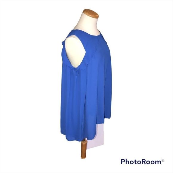 LANE BRYANT 20 Cobalt Blue cold shoulder long sleeve top keyhole back - Picture 7 of 9